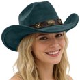 thumbnail image 3 of Vented Straw Cowboy Hat for Women Men Cattleman Crease Wide Brim Breathable Lightweight Western Cowgirl Hat Summer Beach, 3 of 6