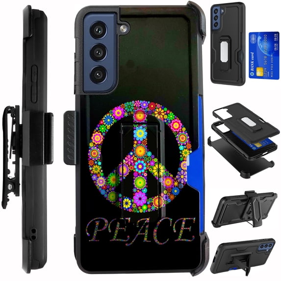 Compatible with Samsung Galaxy S22 6.1" Hybrid Card Holster Phone Case Cover (Peace Flower)