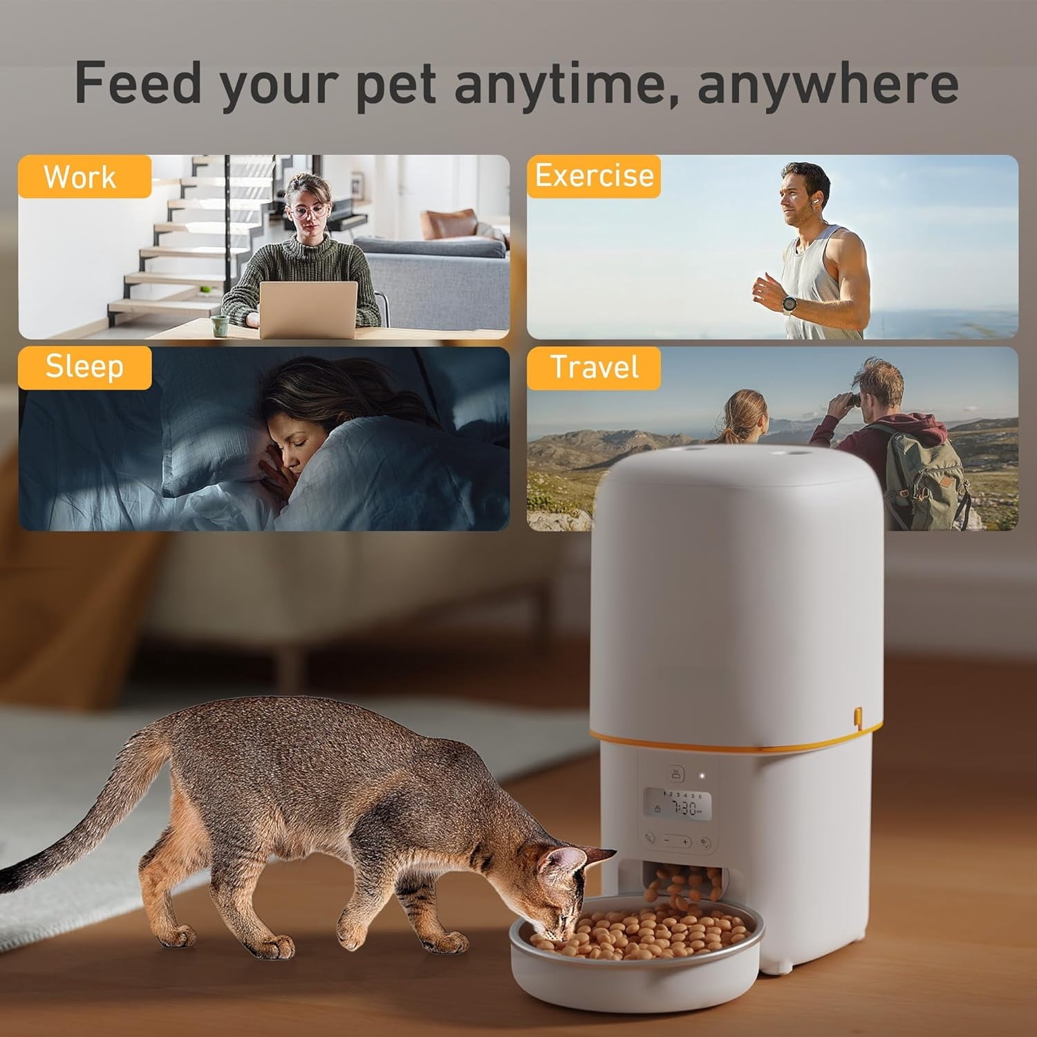 Automatic Cat & Dog Feeder – 4L Timed Dry Food Dispenser, 1–6 Meals/Day, 1–16 Portion Settings, 180-Day Battery, Includes Desiccant Bag to Keep Food Fresh