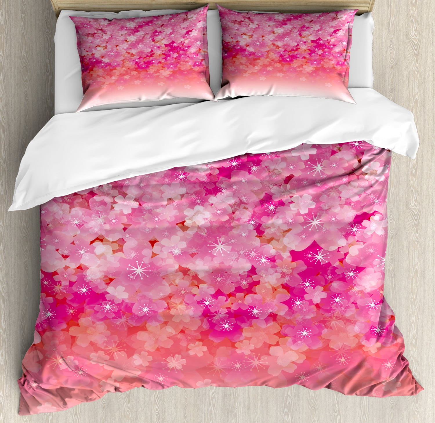 Pale Pink Duvet Cover Set Queen Size, Cherry Blossom Tree Flowers in