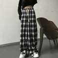thumbnail image 5 of BUYISI Classic Black And White Plaid Versatile Loose Casual Slim Straight Trousers Black L, 5 of 7