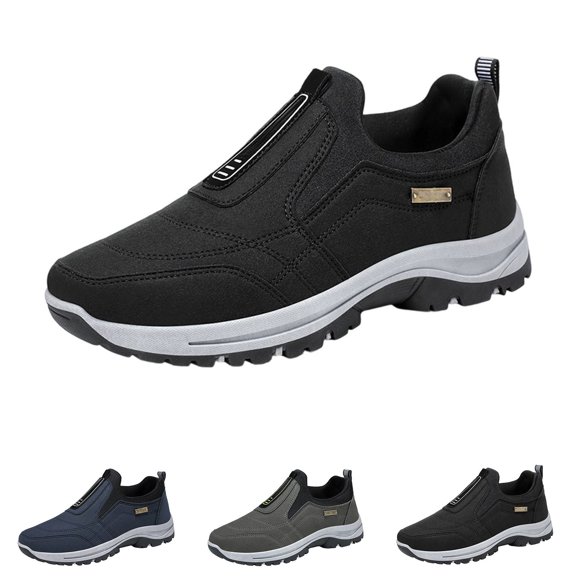 Men's Waterproof Hiking Shoes Slip On Walking Shoes Orthopedic Arch-Support Trainers - Lightweight Breathable Upper | Cushioned | Non-Slip Rubber Outsole | Outdoor Trail Black 42