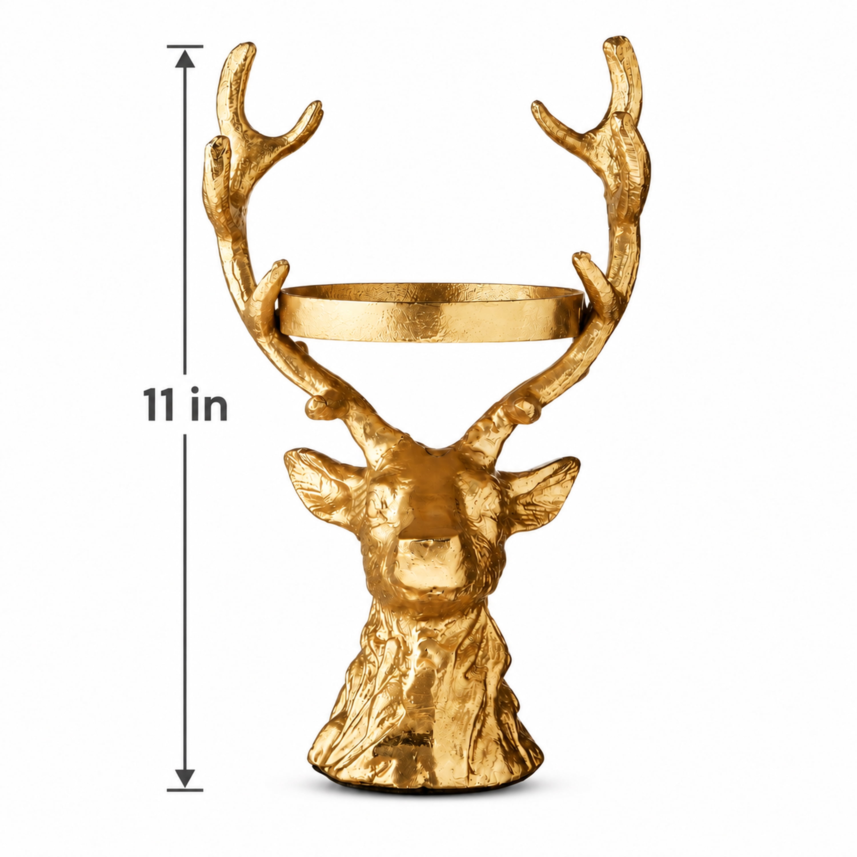 My Texas House Aluminum Casted Stag Head Candle Holder, Gold Plated Finish, 11-inch
