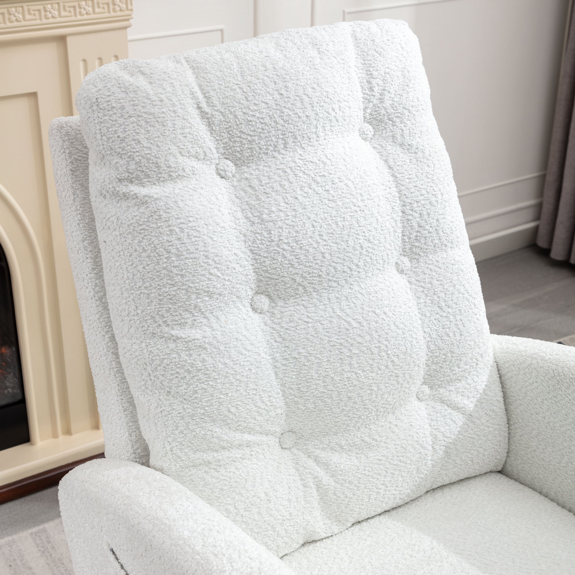 DEALTOPS Rocking Accent Chair with Footrest High Back Rubber Wood Legs for Bedroom Living Space-White