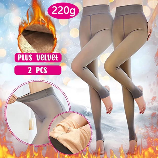 Mikilon Jambières pour dames translucides Garde au chaud collants en Molleton Uni