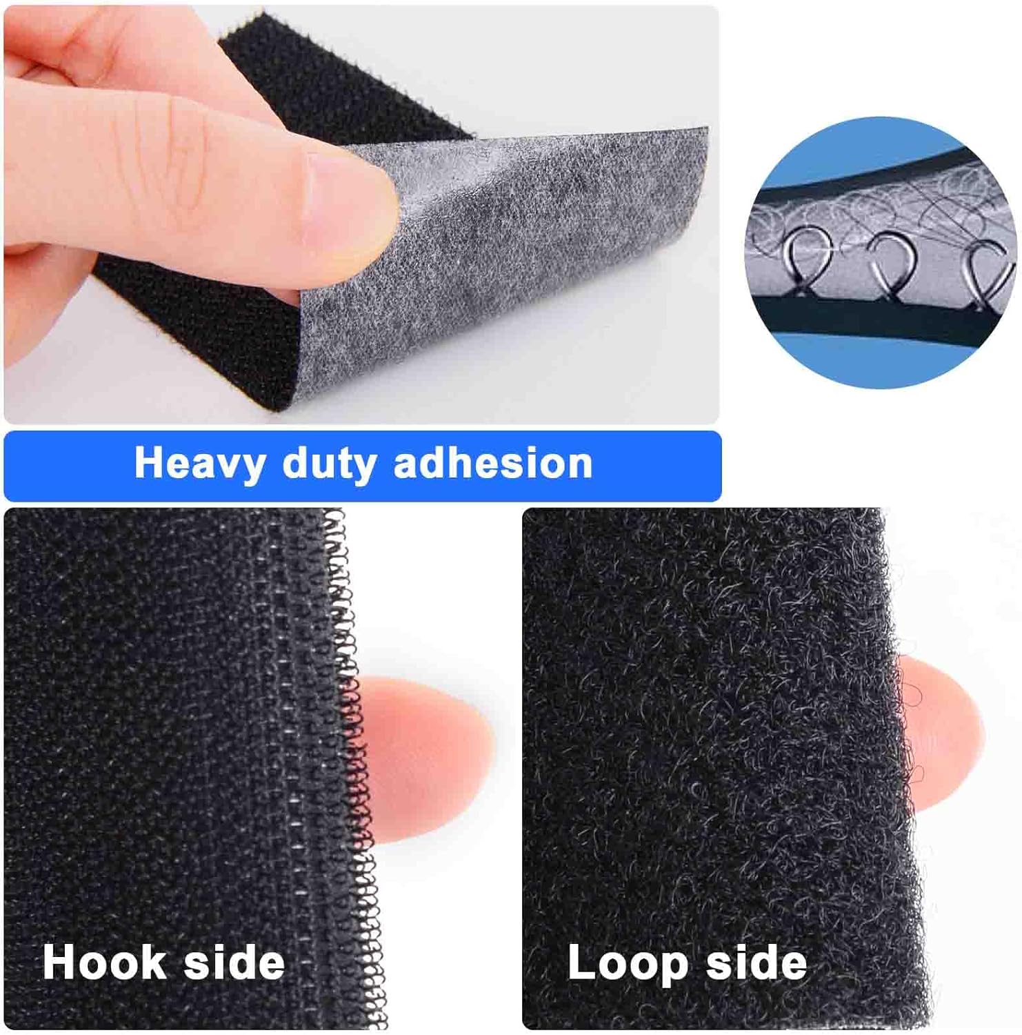 Hook and Loop Tape 1in x 20ft, Slef Adhesive Interlocking Strip, Mounting Heavy Duty Adhesion, Picture Hanging Strips Fastener, Double Sided Carpet & Rug Fixation