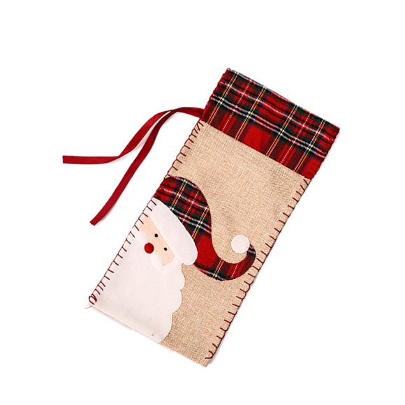 Inteprter Ropa de botella de vino de Navidad de rejilla roja, funda de cerveza con cordón, de comedor, funda de botella de vino de Navidad, bolsa de Kits de decoración para fiestas Papá Noel Inteprter HA068796-01