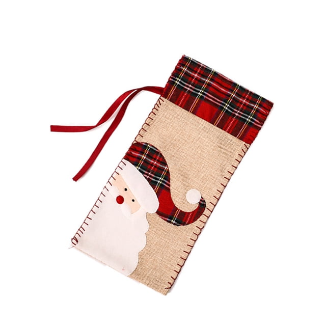 sweethay Ropa de botella de vino de Navidad de rejilla roja, funda de cerveza con cordón, de comedor, funda de botella de vino de Navidad, bolsa de Kits de decoración para fiestas Papá Noel sweethay HA068796-01