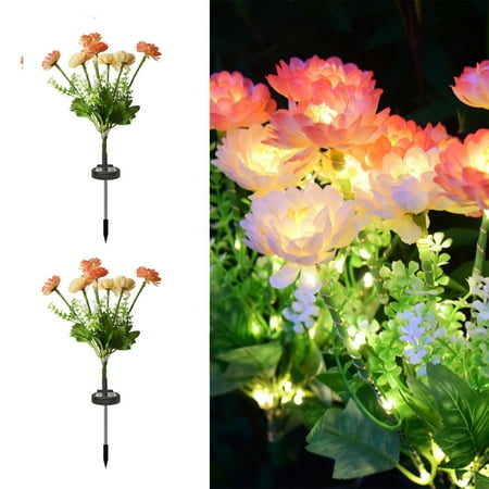 Outdoor Solar Plug-In Garden Lamp | 7 Heads Snow Lotus Decorative Light | Waterproof Multicolor Flower Stake | Automatic Dusk Lighting | 2 Pack | 23.6 in Each