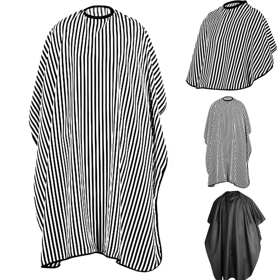 Adjustable Black and White Stripes Hair Cutting Cape Barber Salon Cloak Smock for Hairstyling, Unisex Adult & Kids, Waterproof (1PC)