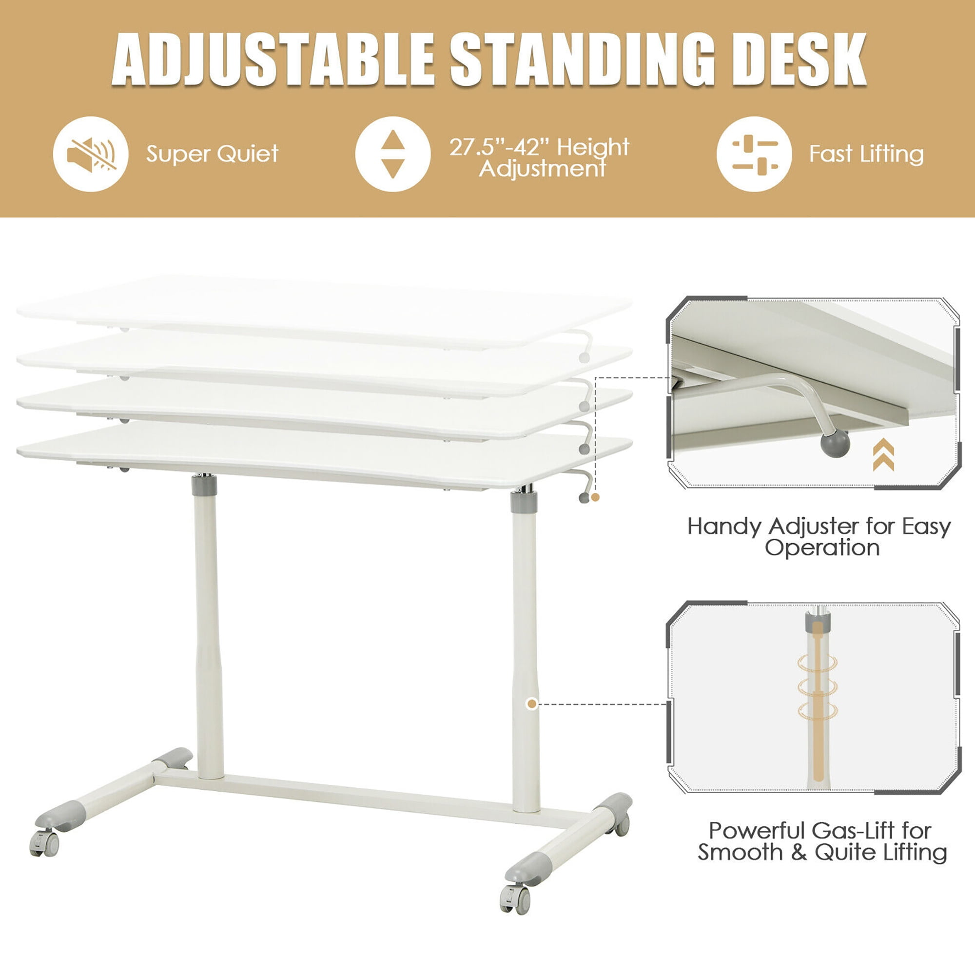 Costway Height Adjustable Computer Desk Sit to Stand Rolling Notebook Table Portable