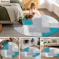thumbnail image 5 of Round Area Rug 4 Ft, Blue Abstract Washable Non-Slip Circle Carpet for Living Room/Bedroom, Grey Geometric Oil Painting Vintage Gradient Low-Profile Crawling Mats Collection Rugs for Indoor, 5 of 8