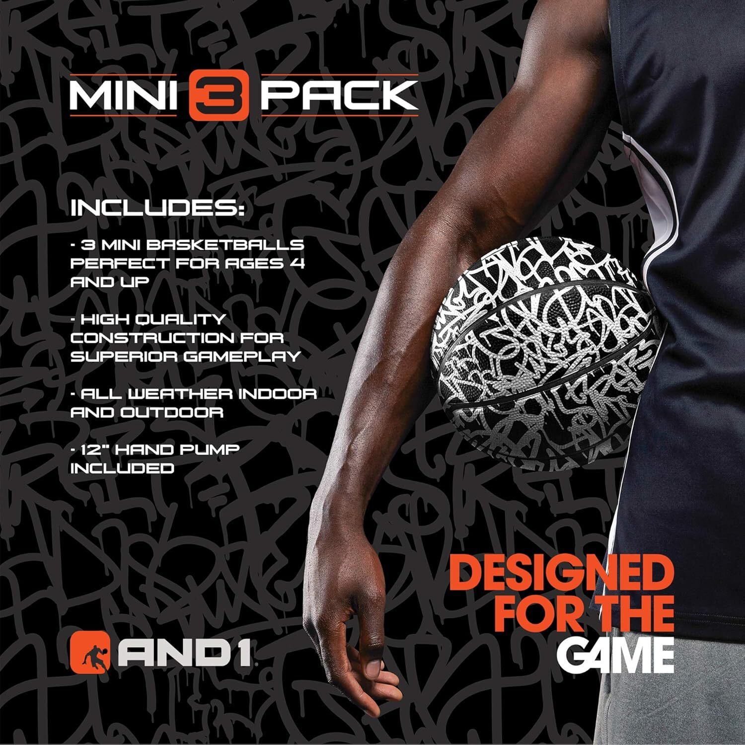 AND1 Mini Basketball 3-Pack - Size 3 (7 Inch) Easy to Grip, Youth Size, Deflated with Pump Included
