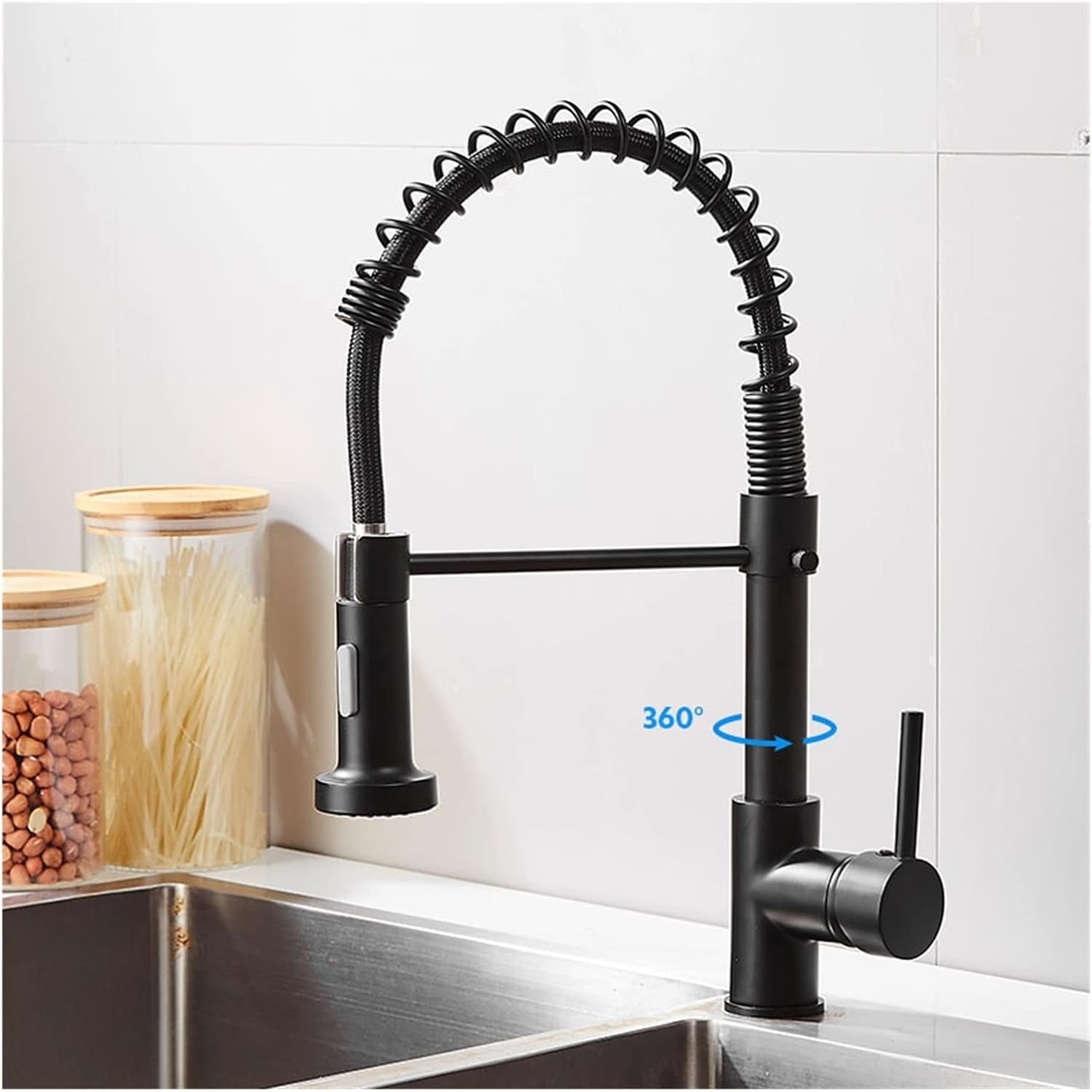 Kitchen Faucets Brush Brass Faucets for Kitchen Sink Single Lever Pull Out Spring Spout Mixers Tap Hot Cold Water Crane