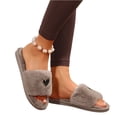 thumbnail image 2 of IEMIEMIEM Womens Fuzzy Open Toe Slippers Soft Comfy Memory Foam Heart Print Slip On Indoor House Bedroom Slides Slippers Khaki 8 Wide, 2 of 9
