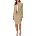 thumbnail image 4 of Conjuntos de trajes para mujeres INSPIRE CHIC, atuendos de negocios, blazer peplum sin cuello, falda lápiz formal, conjunto de 2 piezas, XS color beige, 4 of 6