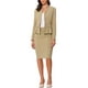 thumbnail image 4 of Conjuntos de trajes para mujeres INSPIRE CHIC, atuendos de negocios, blazer peplum sin cuello, falda lápiz formal, conjunto de 2 piezas, color marrón claro, 4 of 6