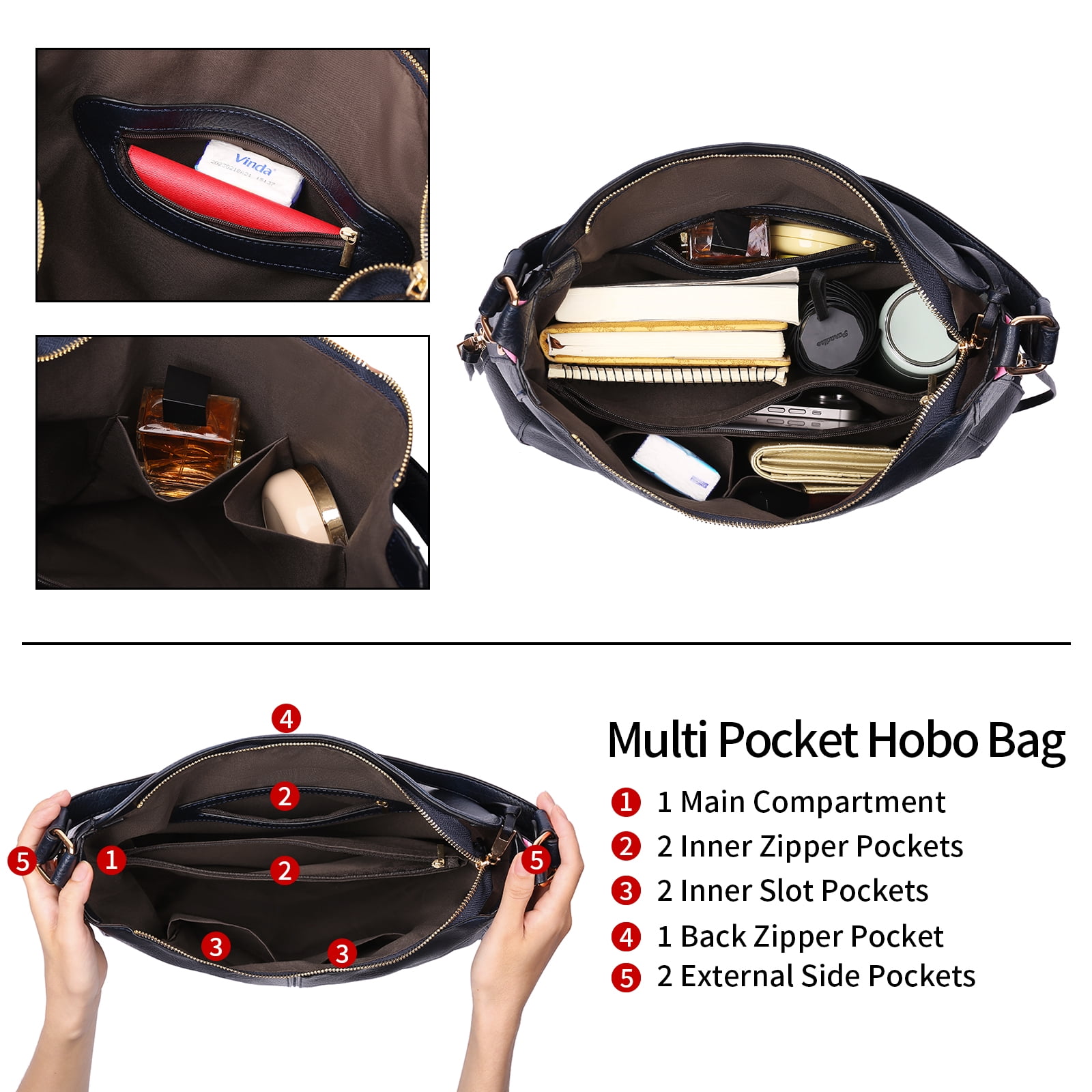 GAEKEAO Hobo Bag for Women, Large Soft Leather Shoulder Bag with Adjustable Strap, Slouchy Crossbody Handbag for Daily Work