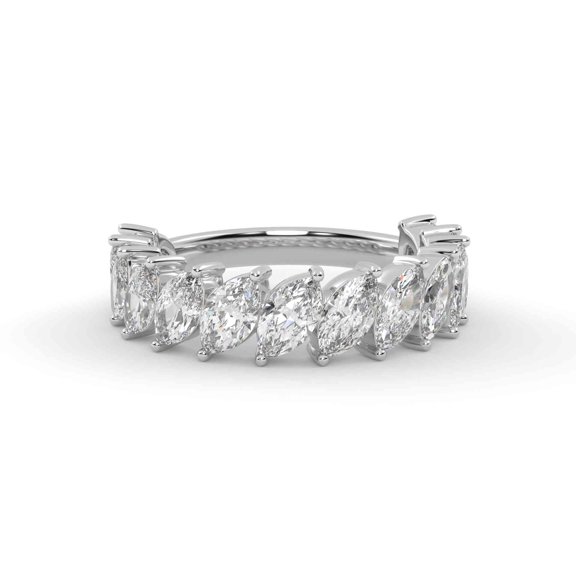 AFFY Half Eternity Wedding Band Ring, 2.20 Carat (ctw) Marquise Cut Lab Created Moissanite Rings for Women In 14K White Gold Over Sterling Silver VVS1 Quality Ring Size-4