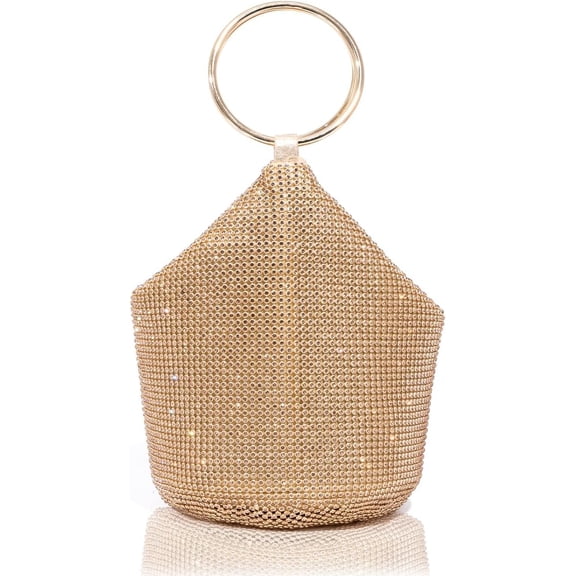 Rhinestone Top Handle Evening Bag for Women, Sparkly Clutch Purse Elegant Mini Bucket Handbag for Party Wedding Dinner