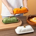 thumbnail image 3 of Thanksgiving Decor 1Pc Covered Butter Dish, Suitable For Countertops, Pumpkin-Shaped Ceramic Cute Butter Holder/Container/Tray, Used For Holding And Cooking B, 3 of 9