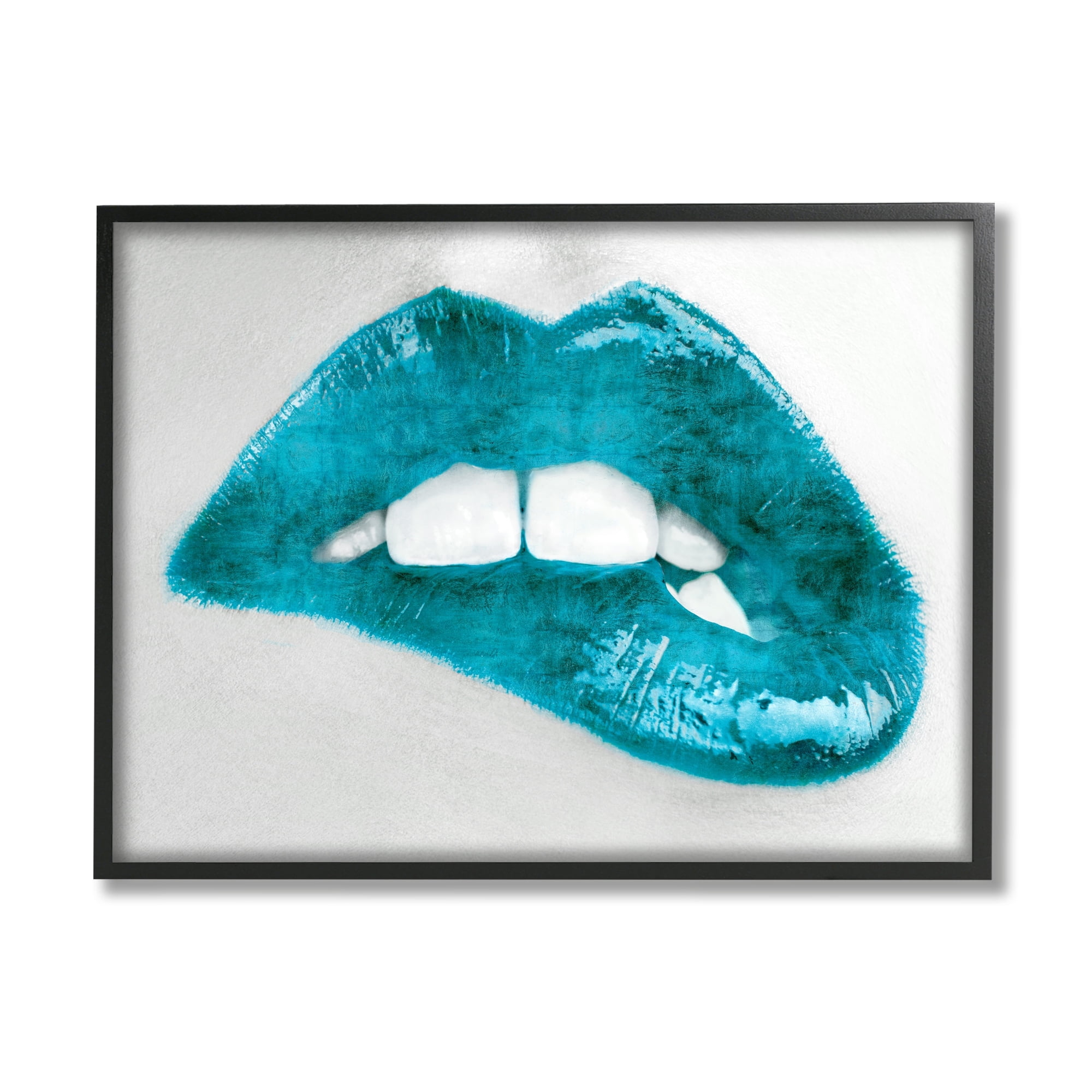 Stupell Industries Modern Blue Fashion Lip Bite Feminine Glam Photography, 30 x 24, Design by Sarah McGuire