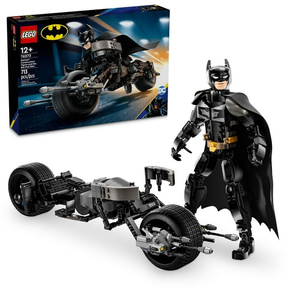 LEGO DC Batman: Batman Construction Figure & Bat-Pod Bike, The Dark Knight Action Figure and Motorcycle, Superhero Toy Gift for Kids, 76273