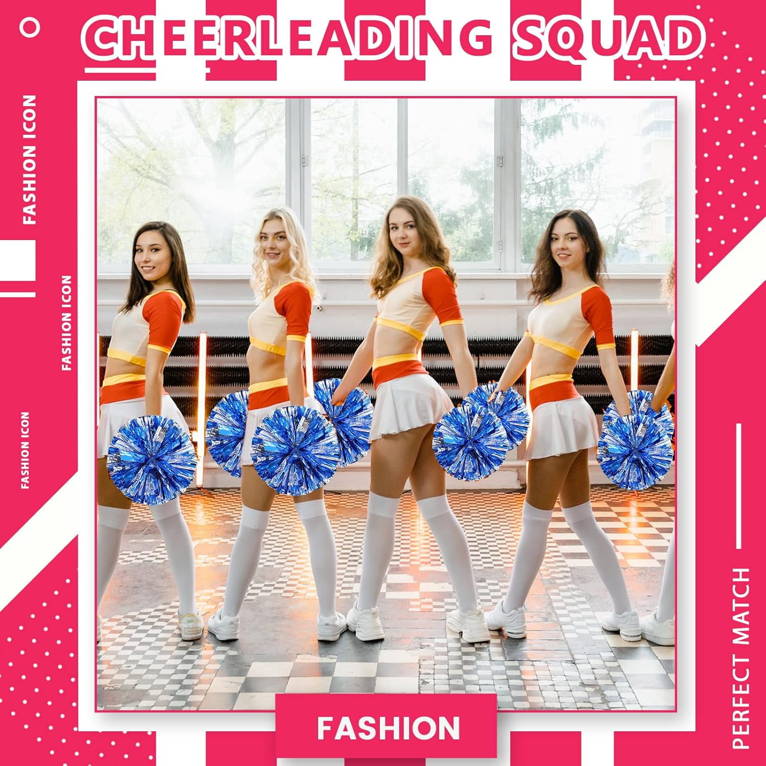 Cheer pom pom, 8 PCS Cheerleading Pom Poms, Premium Metallic Pom Poms Set Cheering Hand Flowers Handle Dance Pom Poms Cheering Squad Pompoms for Football Basketball Cheers