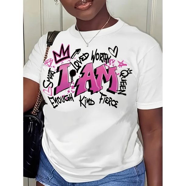 Graffiti Print Crew Neck T-shirt, Short Sleeve Casual Top For Spring & Summer, Women's Clothing