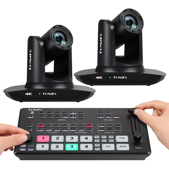 FoMaKo 4K PTZ Camera HDMI, AI Auto-Tracking, 4K 20X Optical Zoom(2pcs) M1 Video Mixer switcher,for Church Worship Education Conference Events,PTZ Bundle(K20UH x2 M1)