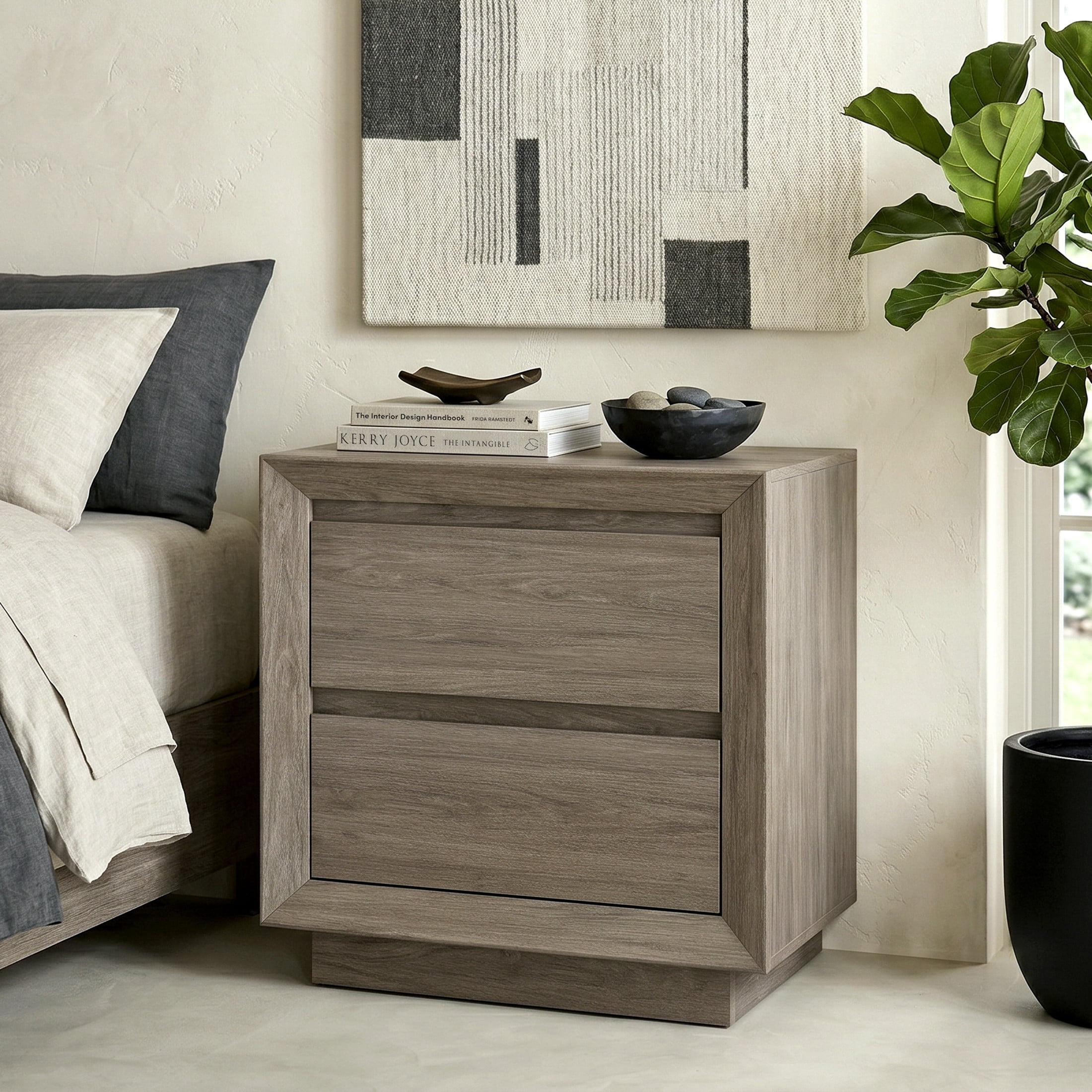 Evelyn&Zoe Modern/Contemporary 24" Wide Antiqued Gray Oak Nightstand