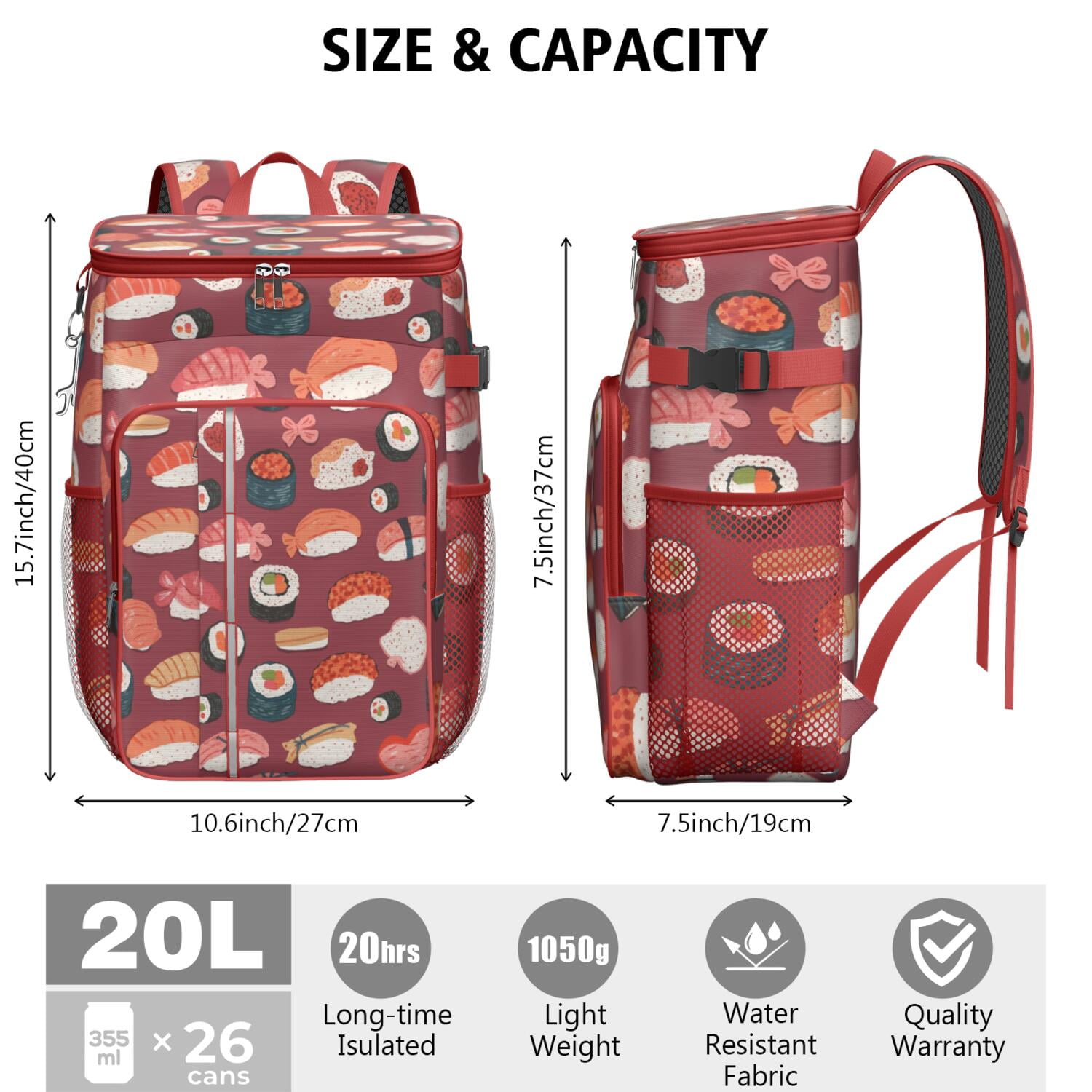 Backpack Cooler,Cooler Bag Insulated Leak Proof Travel Cooler Bag Waterproof Lunch Picnic Beach Work Trip Thermal Bag Drink Beverage Beer Bag Cooler Sushi
