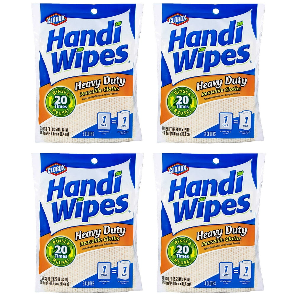 Clorox Handi Wipes Heavy Duty Reusable Cloths, 3 Count, 4 Pack, 12