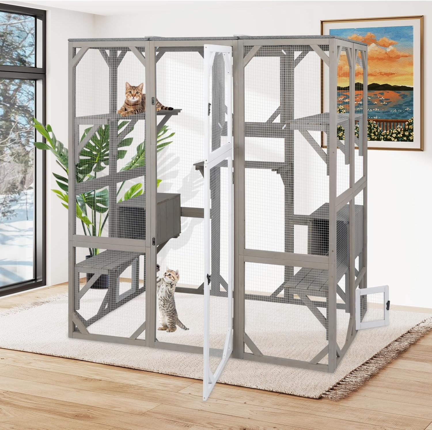 PETSCOSSET 71" Large Outdoor Catio Cat Enclosures Wooden Outside Cat's Patio Cats House