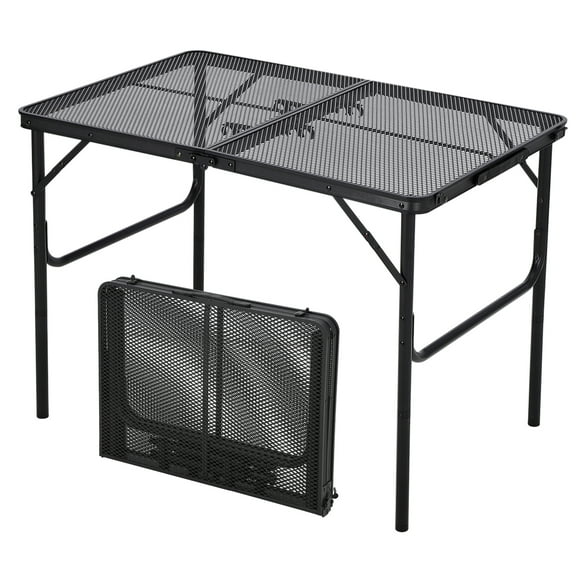 3x2FT Folding Grill Table, Portable Camping Table with Mesh Desktop, 35”x24” Aluminum Folding Camping Table Height Adjustable 16"–25" Lightweight Metal Grill Tabl, for Outdoor Camping, BBQ, Picnic