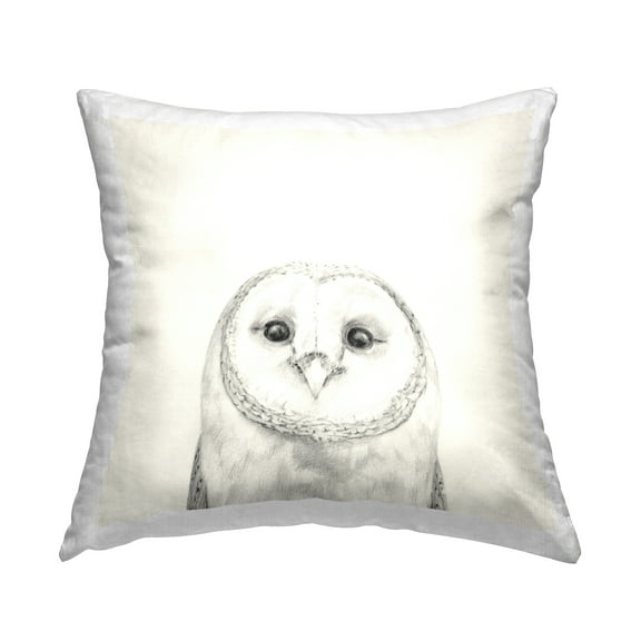 Stupell Industries Barn Owl Portrait Soft Grey Illustration Country Beige,18 x 7 x 18 Decorative Pillows