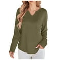 thumbnail image 2 of QUNYINEY Long Sleeve Shirts for Women Trendy Solid V Neck Waffle Knit Tops Pullover Loose Fit with Pockets Casual Outfits for Women, 2 of 8