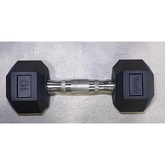 York Barbell Rubber Hex Dumbbell with Chrome Ergo Handle - 10 lbs