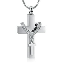 Cross Urn Necklace for Ashes, Stainless Steel Cross Memorial Cremation Ashes Urn Pendant Necklace Keepsake Jewelry Urn(Silver)