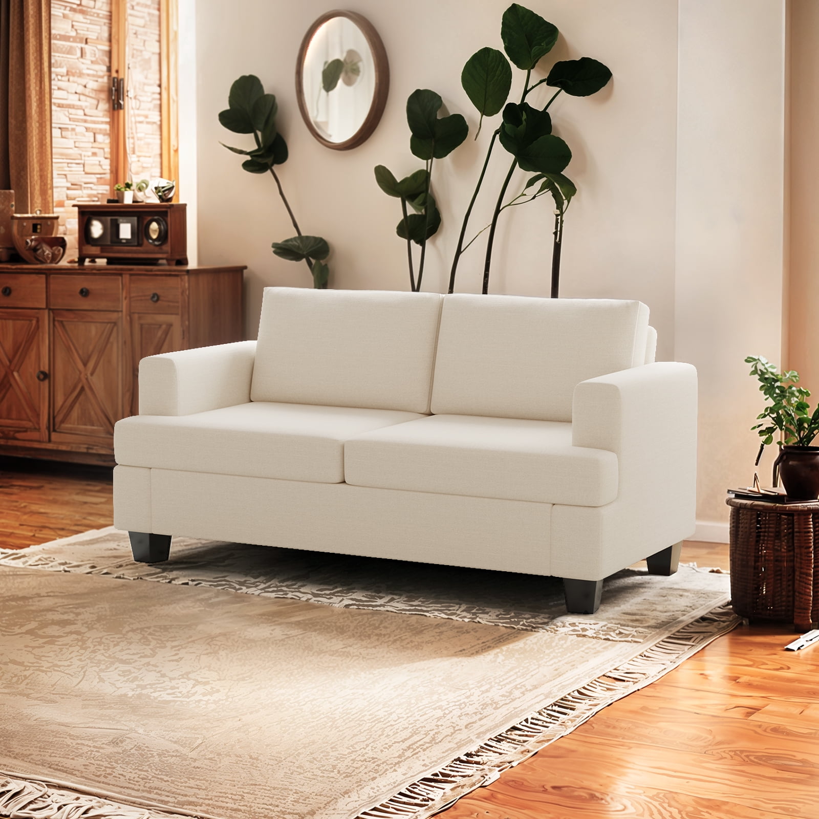 Furniliving 61.75” W Loveseat Sofa, 2 Seat Love Seat Sofa with Armrests, Comfy Couches for Living Room, Bedroom, Apartment and Office (Beige)