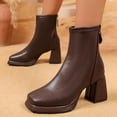thumbnail image 6 of P-163 Brown Ladies Winter Fashionable Boots Back Zipper Chunky High Heel Solid Square Toe Casual Comfortable Short, 6 of 9