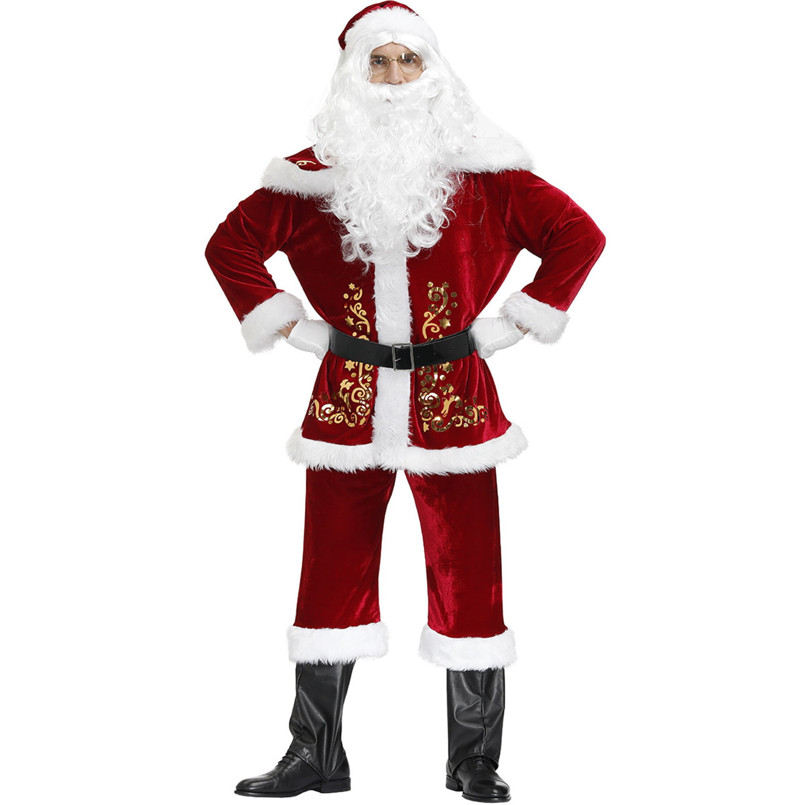 USA Santa Claus Suit Adult Deluxe Velvet Christmas Costume Fancy Dress Full Set 