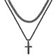 thumbnail image 1 of Collar Ursteel con forma de cruz en capas de acero inoxidable negro, 1 of 7