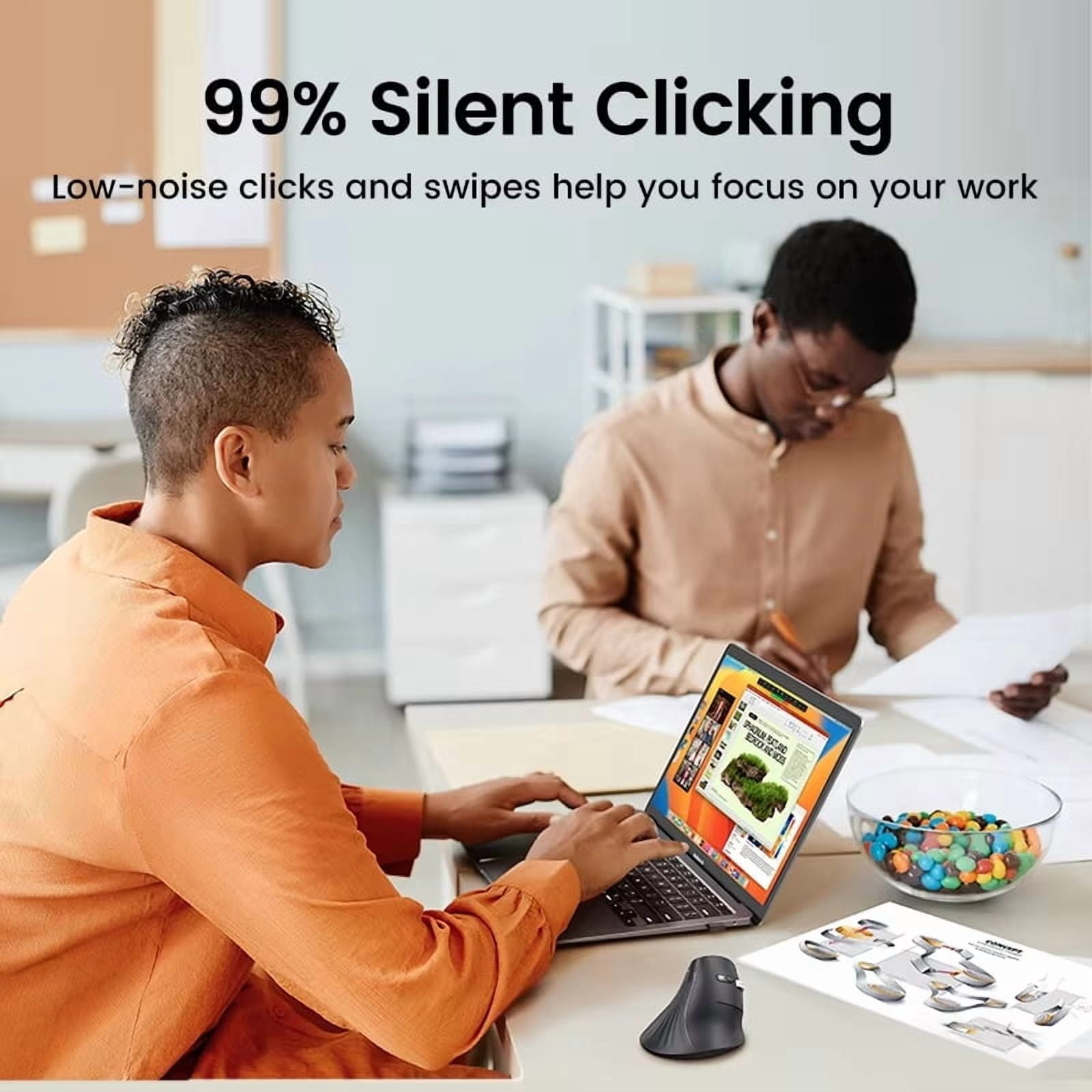 UGREEN Ergonomic Vertical Wireless Mouse, Bluetooth 5.0 & 2.4GHz, 4000 DPI, 6 Mute Buttons, Compatible with PC, MacBook, Laptop, Tablet