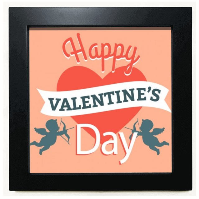 Feliz dia de San Valentin corazon Angel Mesa de pared con marco cuadrado negro