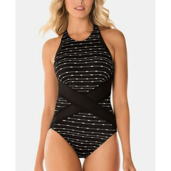 Swim Solutions Maillot de Bain une Pièce à Contrôle du Ventre, Créé pour Macy's - Noir Électrique