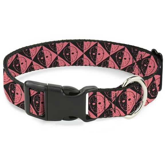Warner Bros. Horror Movies Pet Collar, Dog Collar Plastic Buckle, Friday the 13th Jason Mask Diamond Split Black Red, 7 to 8.5 Inches 0.5 Inch Wide