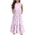 thumbnail image 2 of LOVZFMLL Robe d'Été à Manches Courtes Col Rond Couleur Unie pour Filles, 2 of 5