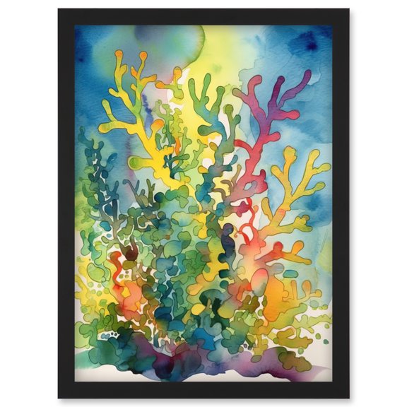 Staghorn Coral Reef Folk Art Artwork Framed Wall Art Print A4