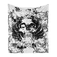 thumbnail image 1 of Gothic Soft Flannel Fleece Throw Blanket, Scary Skull in Grunge Sketch Dead Themed Dark Horror Evil Illustration Image, Cozy Plush for Indoor and Outdoor Use, 70" x 90", Black and White, by Ambesonne, 1 of 6
